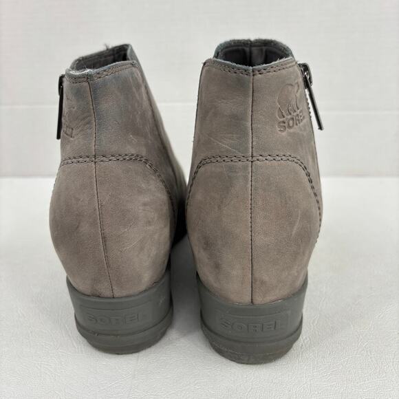 Sorel Joan of Arctic Wedge Boot Size 8.5 Gray Leather Side Zip Waterproof Bootie - Picture 9 of 11